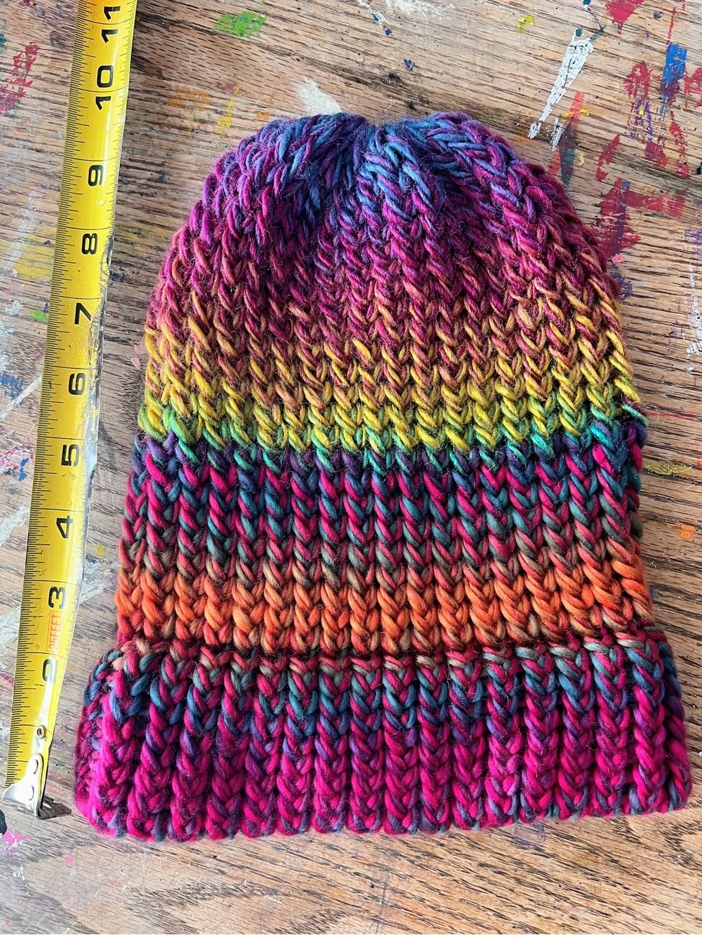 Hand-Knit Rainbow Beanie - Multicolor
